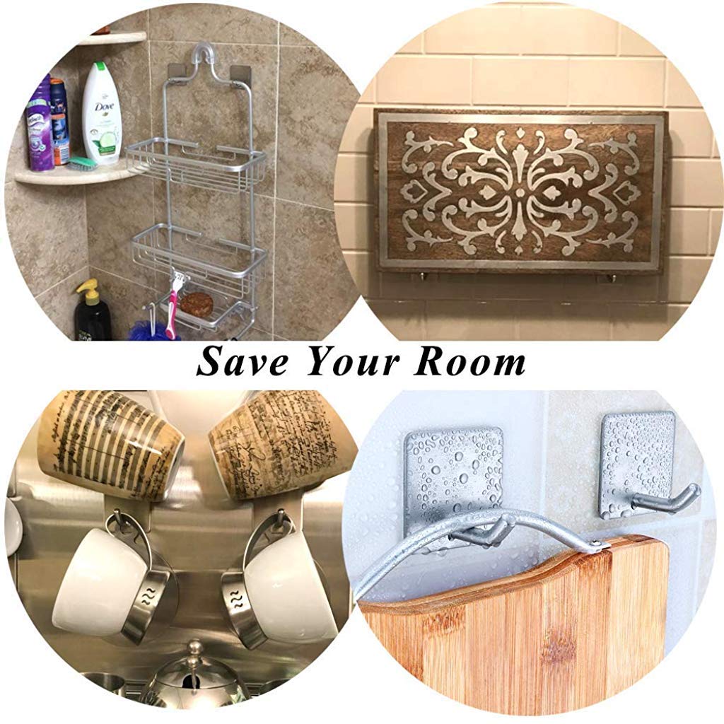 Supvox Self Adhesive Hooks, Heavy Duty Stainless Steel Waterproof Towel Hooks Stick on Hooks Wall Hangers Sticky Hooks for Hanging Bathroom Kitchen Home-4 Packs