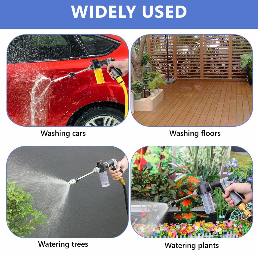 HASTHIP® Pressure Water Gun for Car Washing, 3 Spray ModesHigh-Pressure Fan Spray Gun with Built-in Foam Bottle, Adjustable Nozzle Foam Sprayer for Vehicle Cleaning, Garden Watering