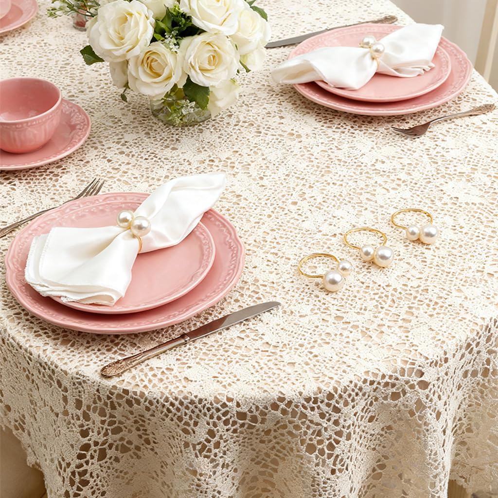 HASTHIP Faux Pearl Napkin Rings for Weddings and Festive Tables | Set of 6 Golden Holders