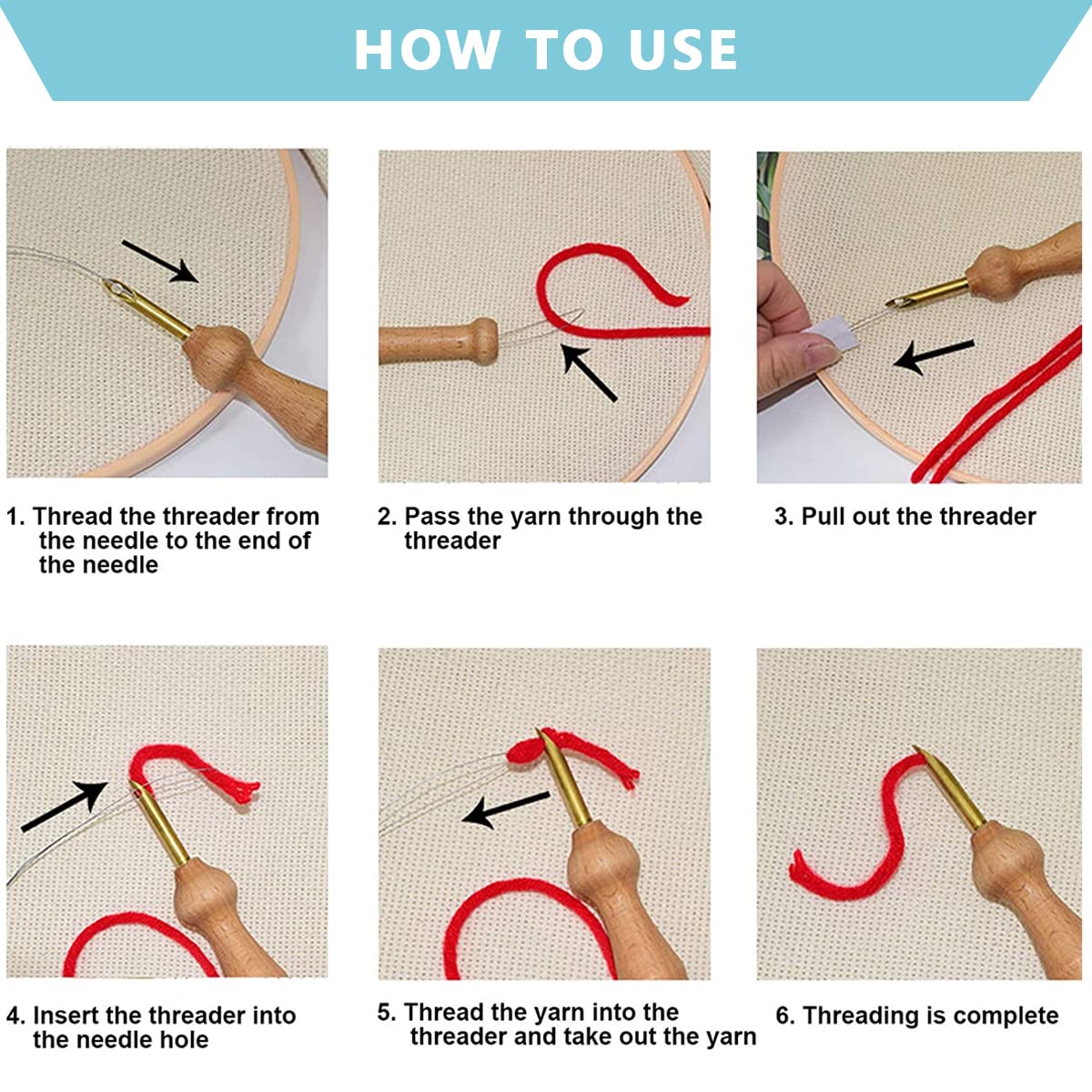 HASTHIP Punch Needle Set for DIY Embroidery and Tufting with 12PCS Needles & Wooden Handle | Ideal for Beginners and Crafts Enthusiasts