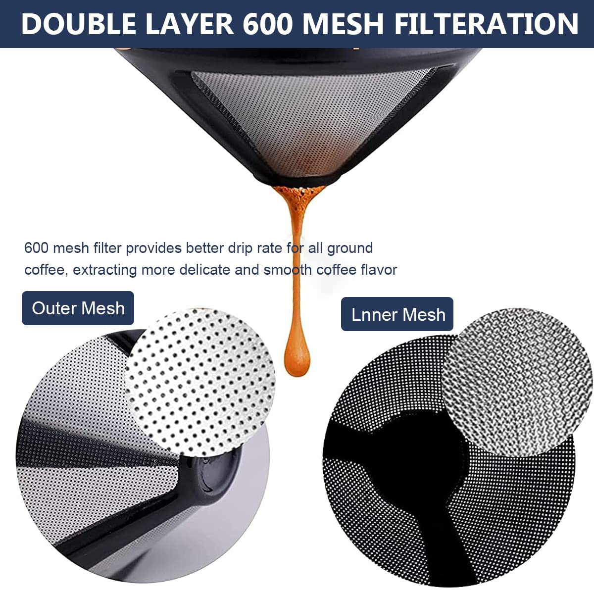 HASTHIP Filter Coffee Maker with Double Mesh Bottom Cup Paperless 2 PCS | Stainless Steel Dripper
