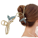 HASTHIP® Clip de Garra para el Pelo Mujer Grande Metálico con Perla Sirena, Pinza Antideslizante para Moño Elegante, Accesorios de Cabello Femeninos Sostenible y Regalo Ideal