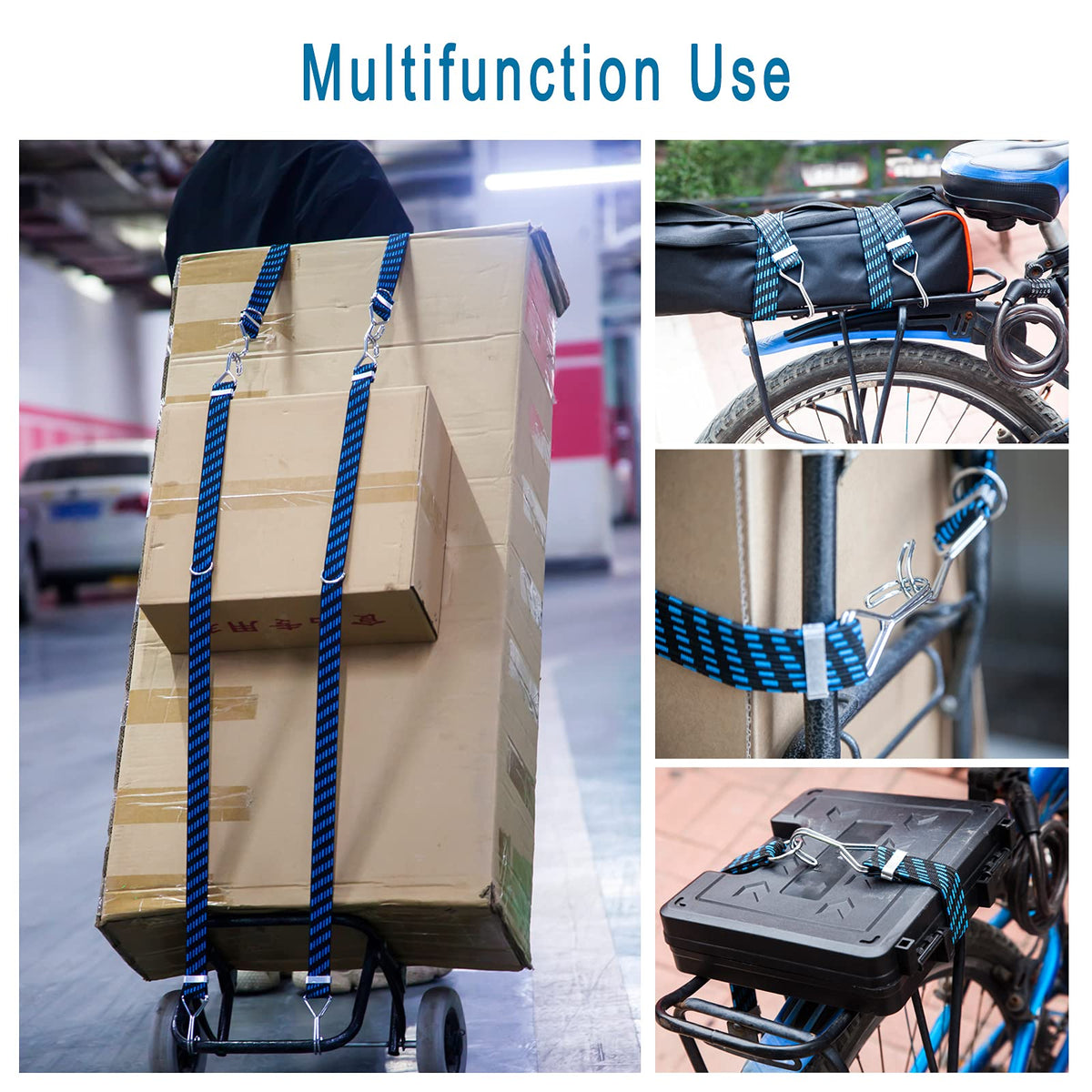 4Pcs 3.3ft Luggage Strap for Motorcycle Bike with Metal Hooks, High Elasticity Bungee Cord Elastic Rope