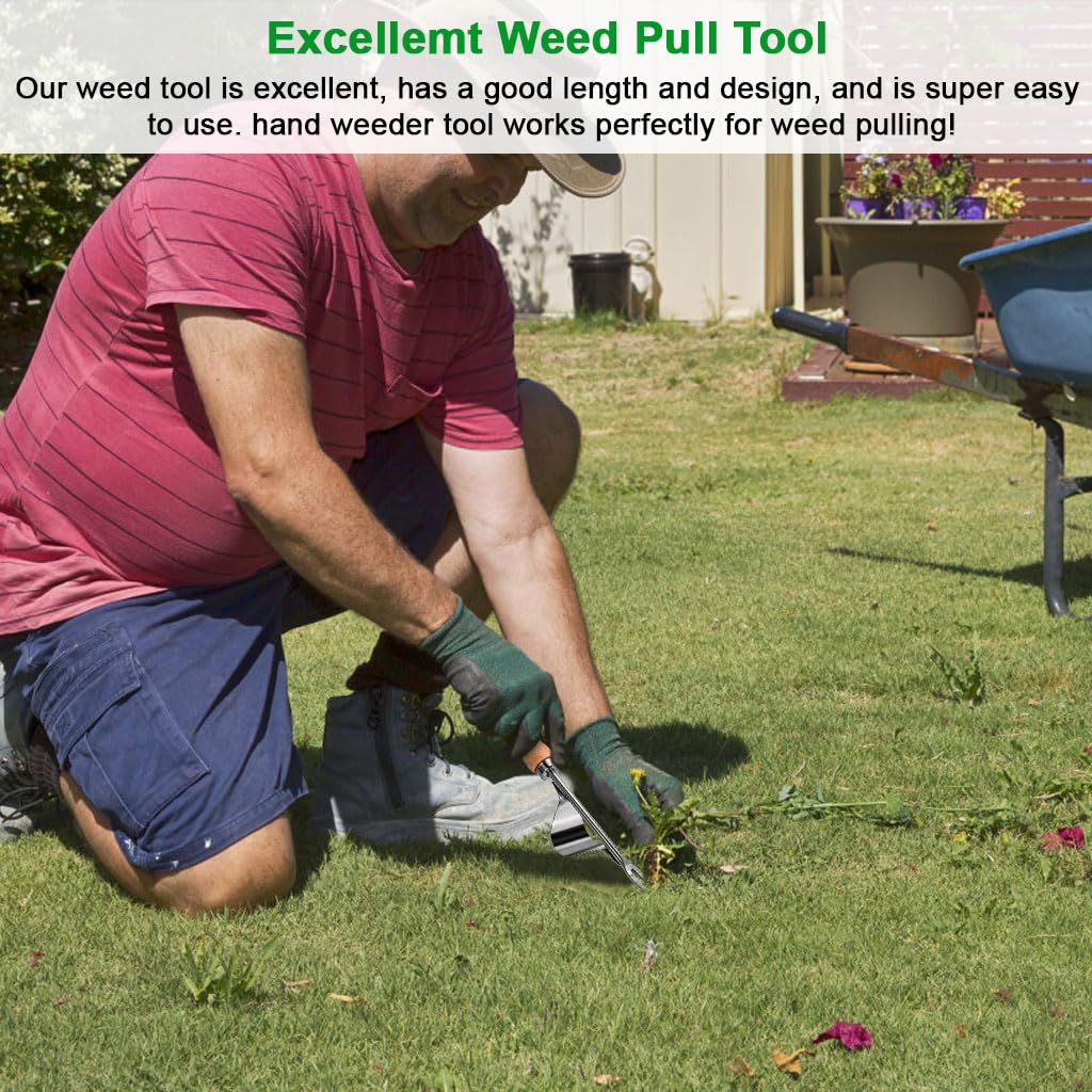 HASTHIP Gardening Weeder Tool for Multipurpose Use with 12.6 in Curved Hoe and Wooden Handle