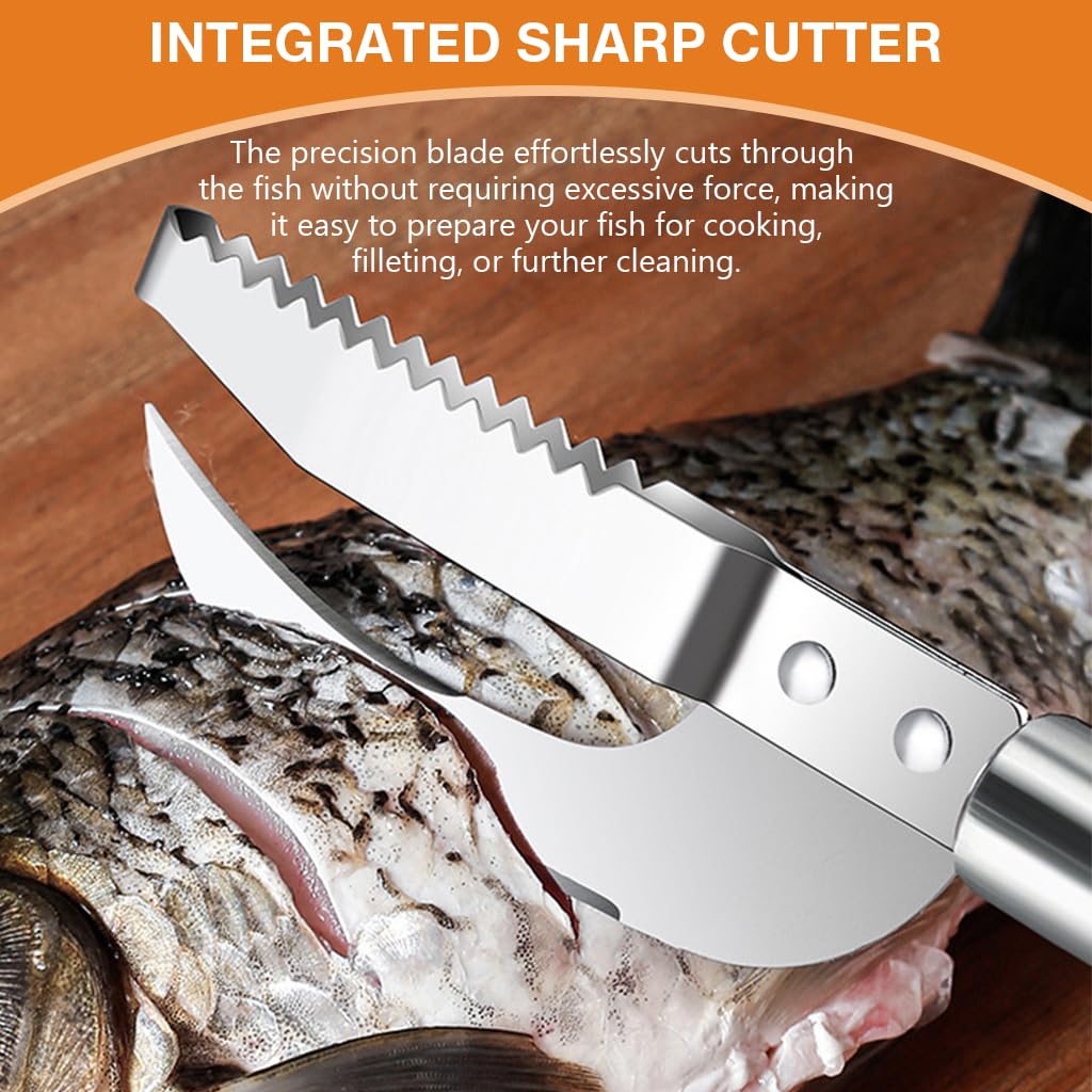 HASTHIP Fish Scale Remover for Kitchen with Dual Serrated Edge and Ergonomic Stainless Steel Handle | 2 in 1 Scaler and Cutter