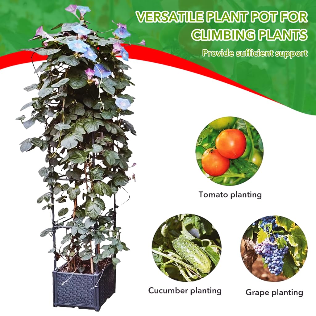 HASTHIP Plant Stand Support for Climbing Plants with 114cm Trellis | UV‑Resistant PP Planter Box