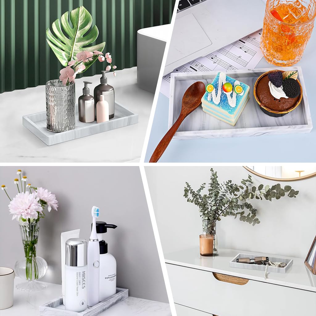 HASTHIP Silicone Bathroom Tray for Countertop Organization with Non Slip Surface 20x10cm | Modern Marble Pattern Easy Clean Storage