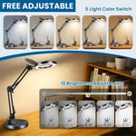 HASTHIP Magnifying Glass for Reading and Craft with 15X 4.2in Glass Lens and Clamp Stand | 5 Color Stepless LED Light