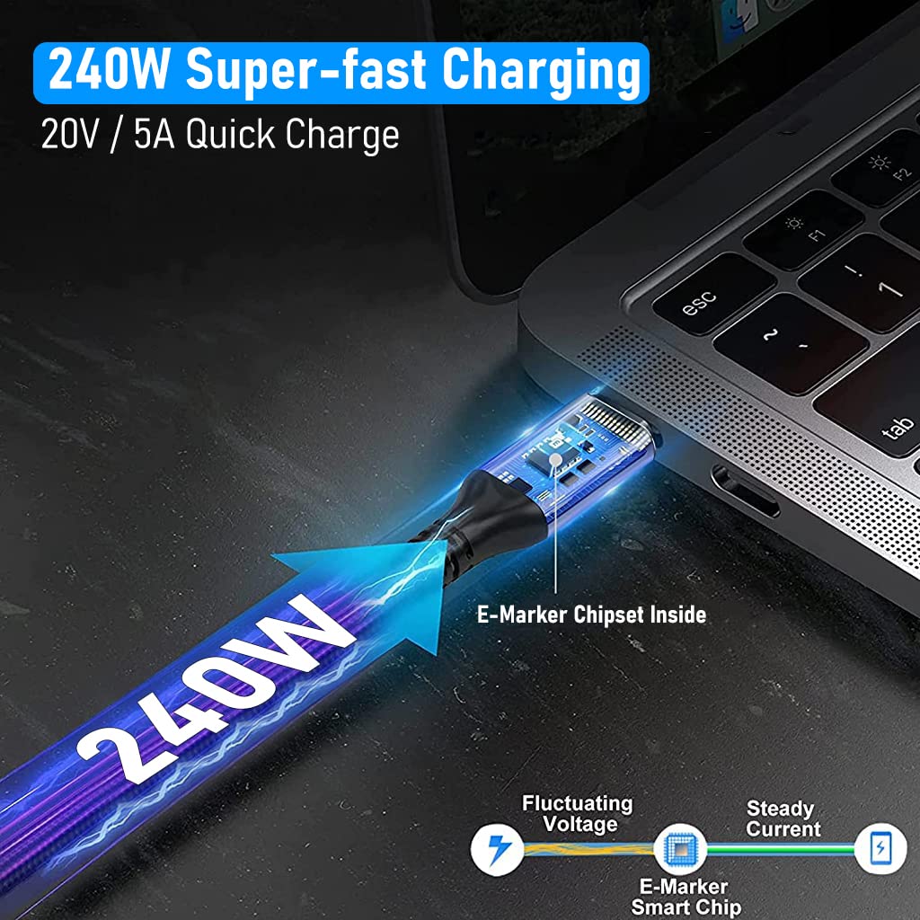 240W Type C Cable with LCD Display, 40Gbps Data Transfer, for Thunderbolt 4 Cable Nylon