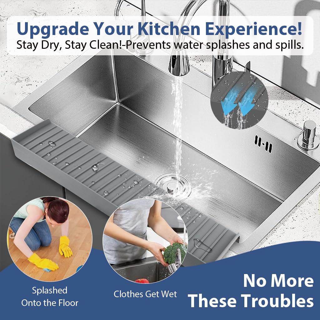 HASTHIP Sink Splash Guard for Kitchen with Raised Edge and Textured Surface | 4x20 in Silicone