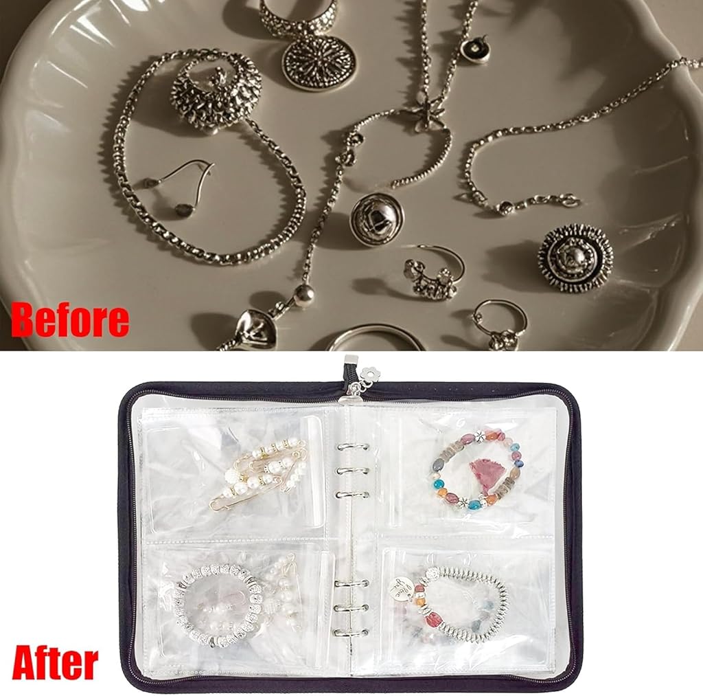 HASTHIP® Jewelry Organizer Travel Earring Organizer Case Transparent Jewelry Storage Book for Necklace Bracelet Ring With PVC Jewelry Pouches Zipper Bags