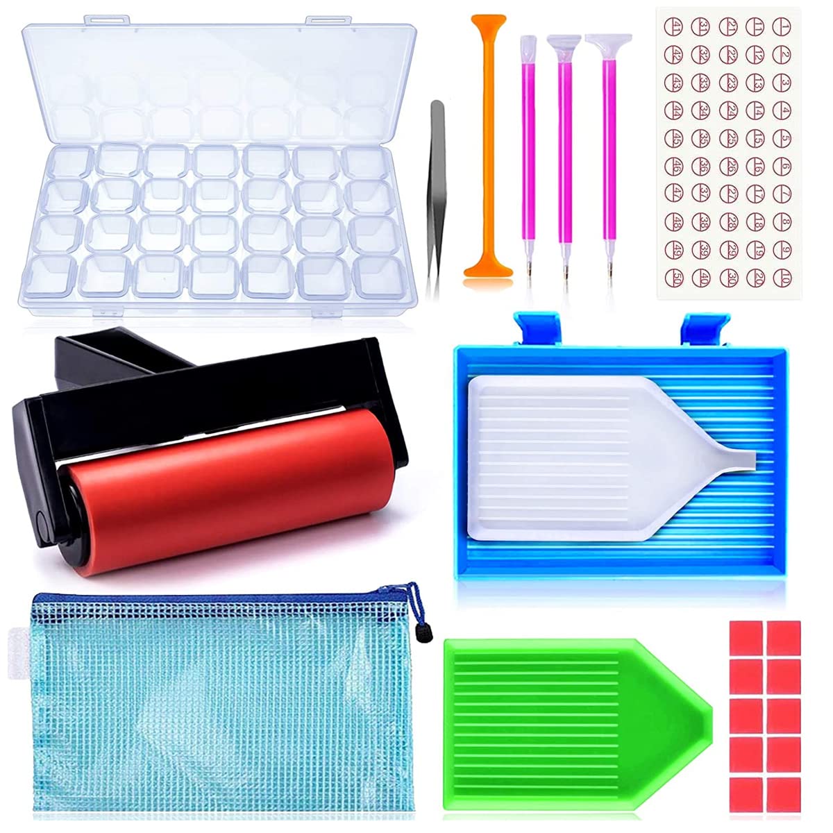 HASTHIP Diamond Painting Tools Kit for DIY Art with 22 Pieces and Dual Tip Pens | 28 Grids Organizer
