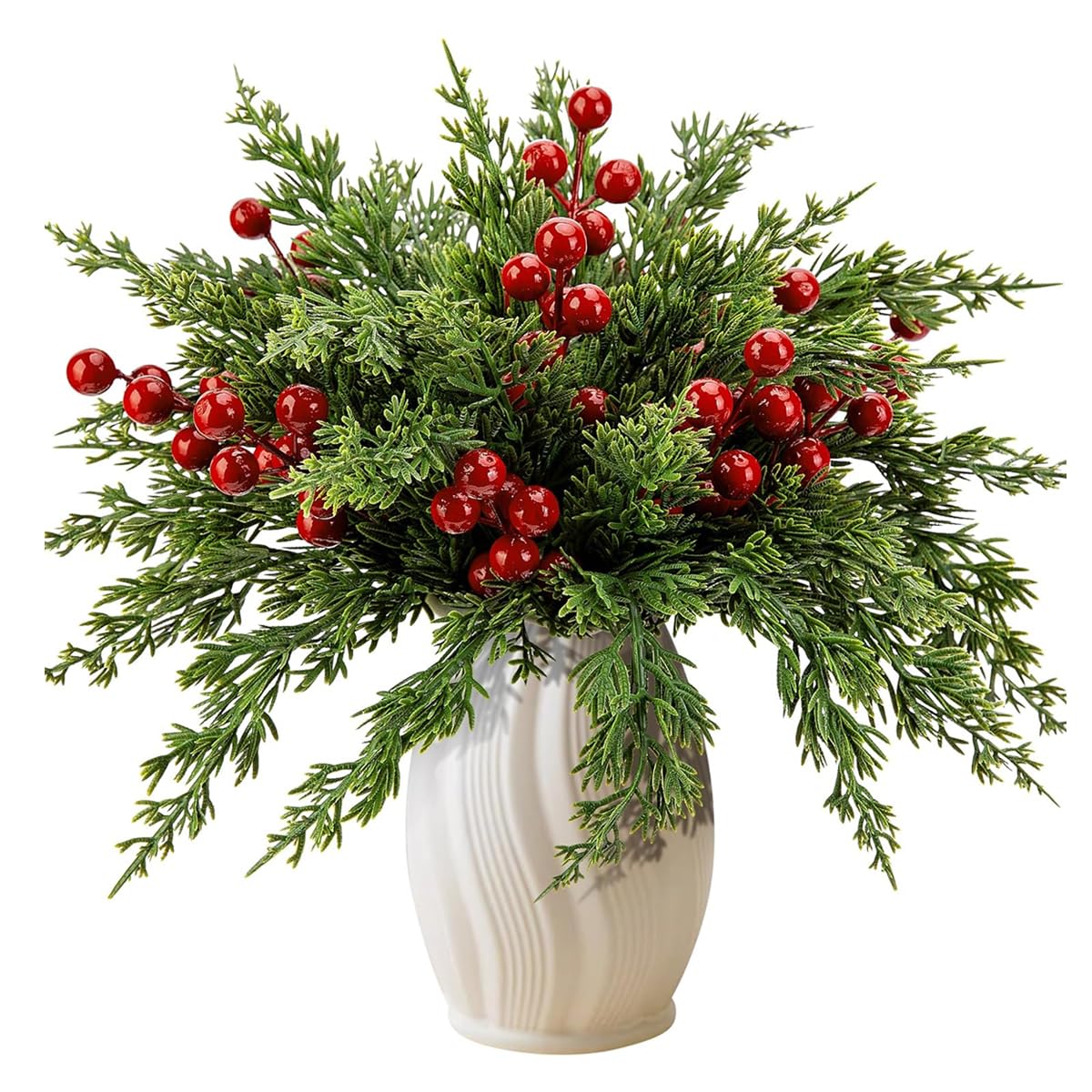 HASTHIP Christmas Pine Branches Set for DIY Decor featuring 35 Pine and 10 Berry Stems