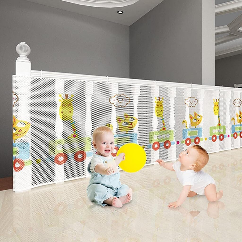 HASTHIP® Red de Seguridad para Bebés Ajustable para Escaleras y Balcones,Malla de Poliéster Grueso 6 m Largo 69 cm Alto con 75 Bridas Nailon,Protección Infantil Hogar Patios y