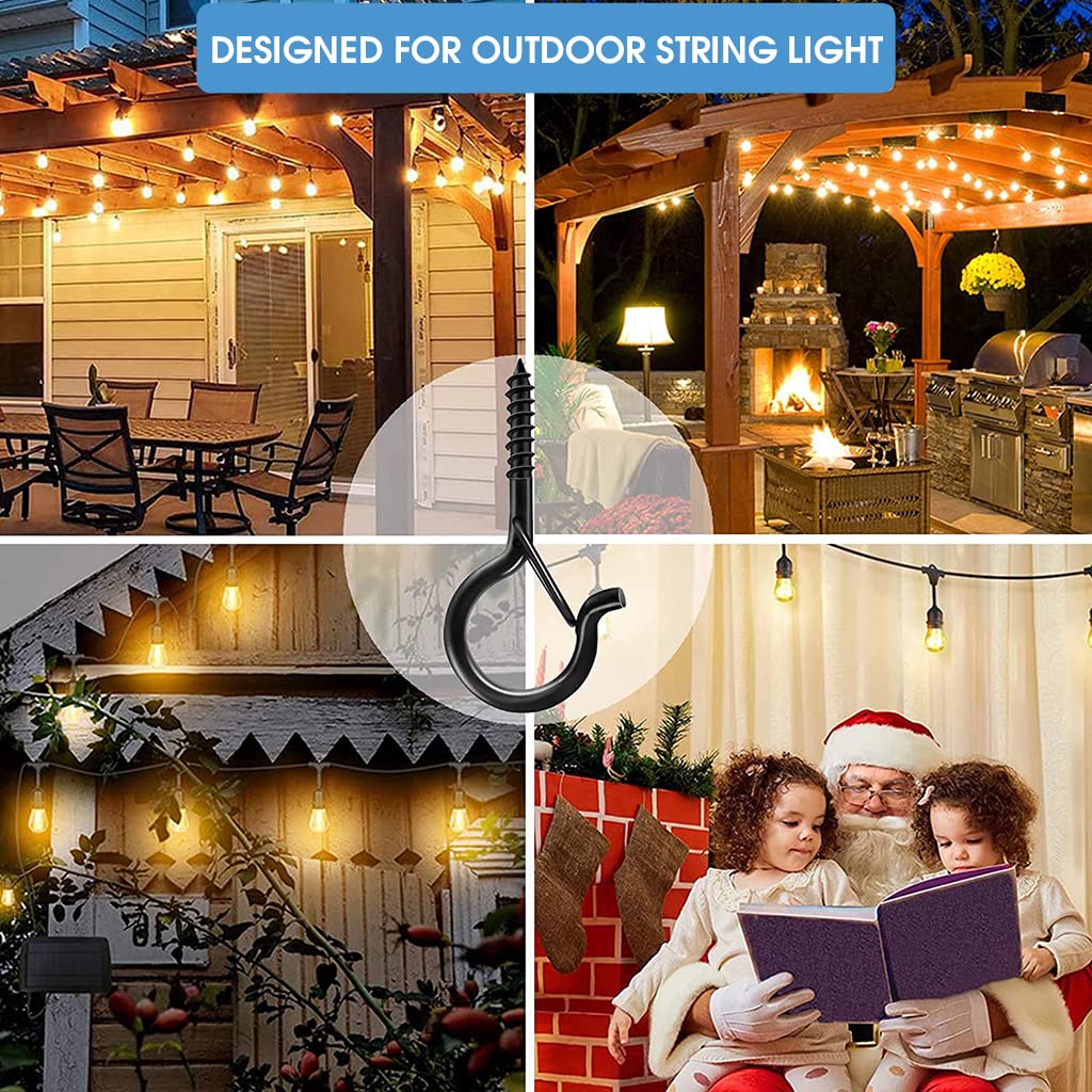 HASTHIP 20Pcs Screw Wall Hooks for Outdoor String Lights, Outdoor Hooks for Light Eye Hooks Screw-in Cup Hooks Ceiling Hooks with Safety Buckles, Hanging Hooks for Plants Pot (Black)