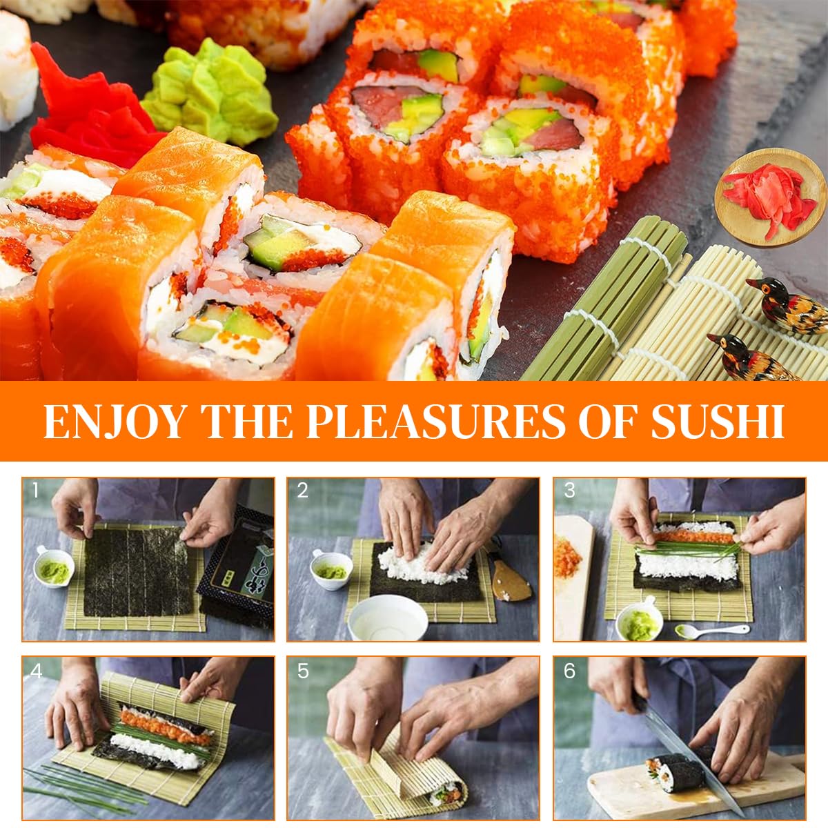 HASTHIP Sushi Making Set for Beginners and Pros with Bazooka Roller and 2 Bamboo Mats | Includes Avocado Slicer Paddle Knife and Chopstick Holders