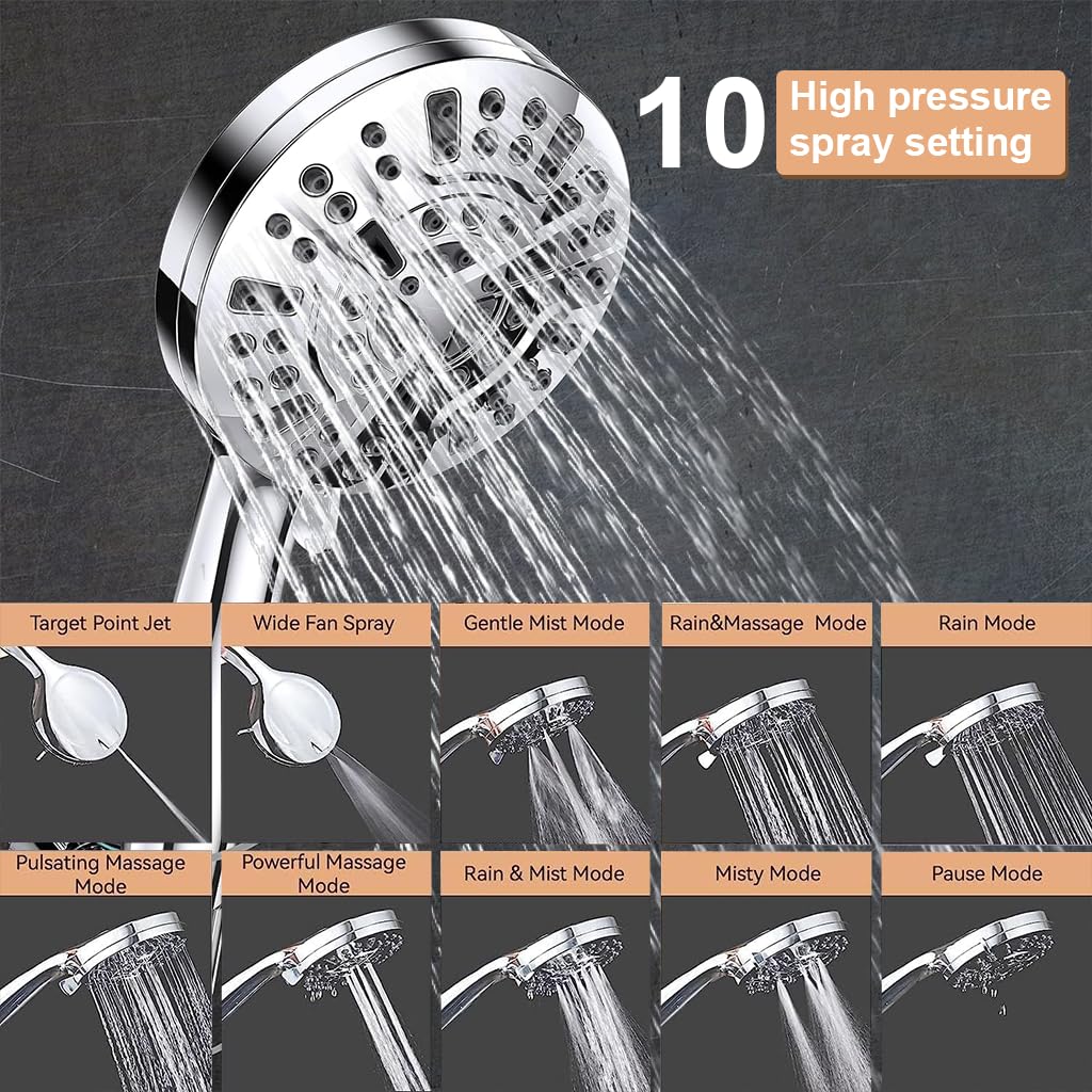 HASTHIP Handheld Shower Head for Bathroom with 10 Water Outlet Modes and 1.5 m Hose | Adjustable Spray for Home Use