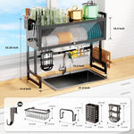 HASTHIP Over Sink Kitchen Organizer for Cutlery and Dishes featuring 2 Tier Carbon Steel Rack