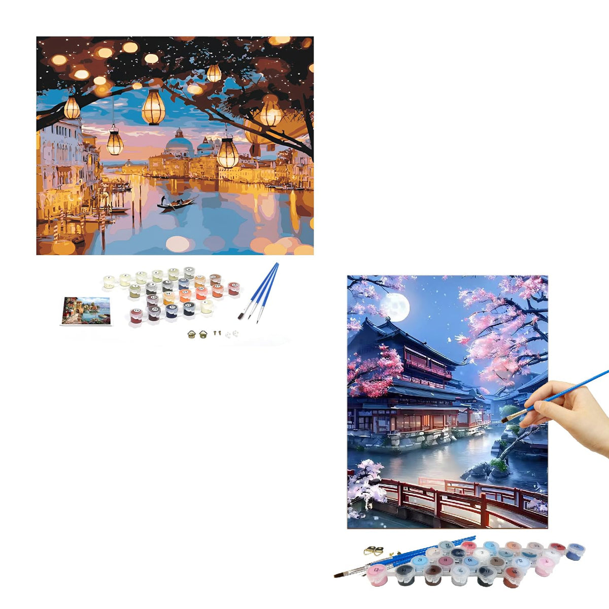 HASTHIP® DIY Art Paint Kit Paint by Number Unframed Vintage Pavilions & Town by Sea Art Beginners Painting Kit DIY Oil Painting Gift Children's Day Gift,15.8x19.7 inches