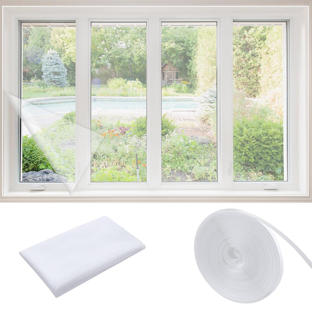 HASTHIP Nylon Window Screen Mesh for Insect Protection featuring Self Adhesive Design | Cuttable 1.5x2m White Net for Windows and Doors