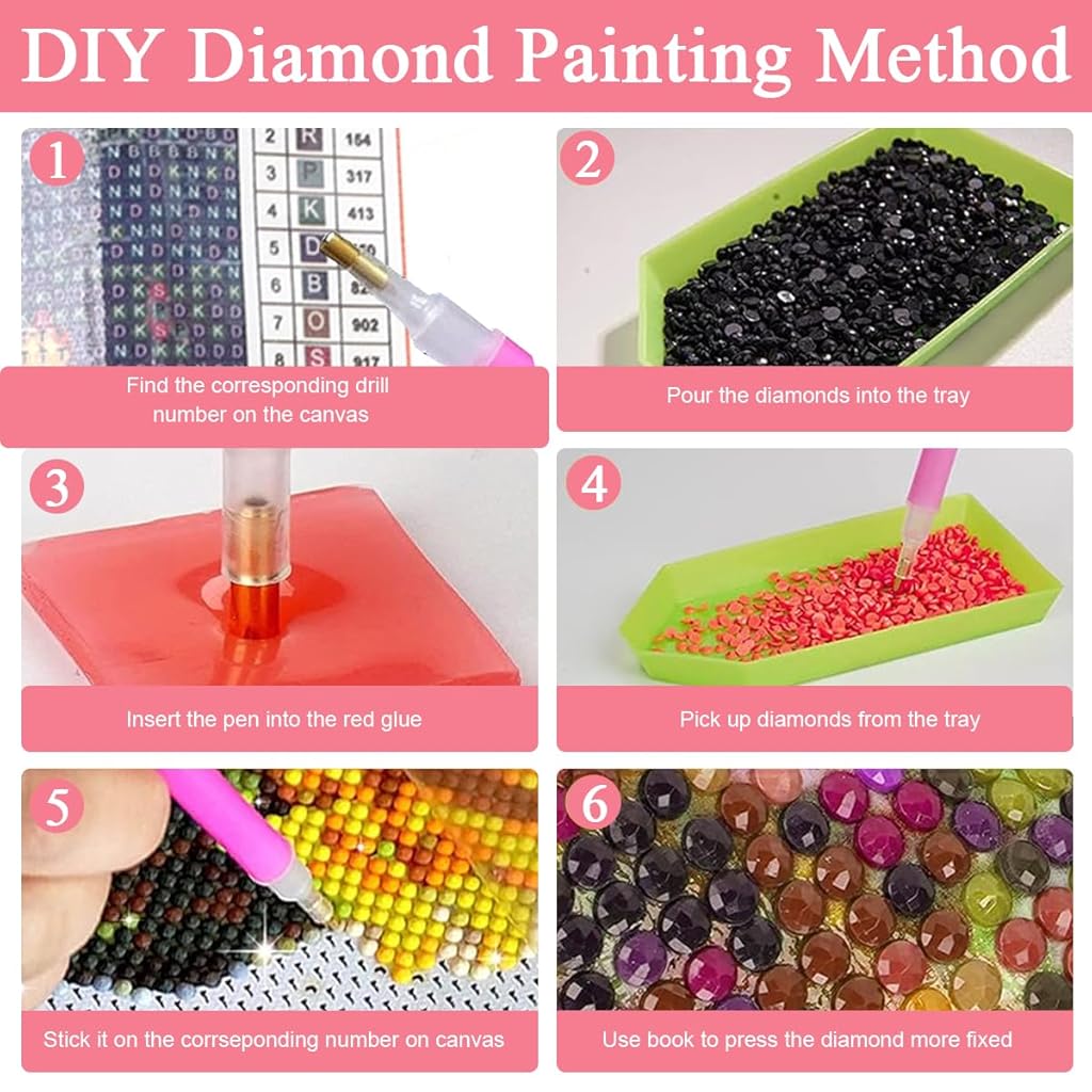 HASTHIP® 4pcs DIY Diamond Art Painting Kit 5D Diamond Art Painting Kit Hyper-Realistic Scenery Diamond Painting Wall Decor Beginners Diamond Art Painting Supplies DIY Home Gift, 11.8 x 11.8 Inch
