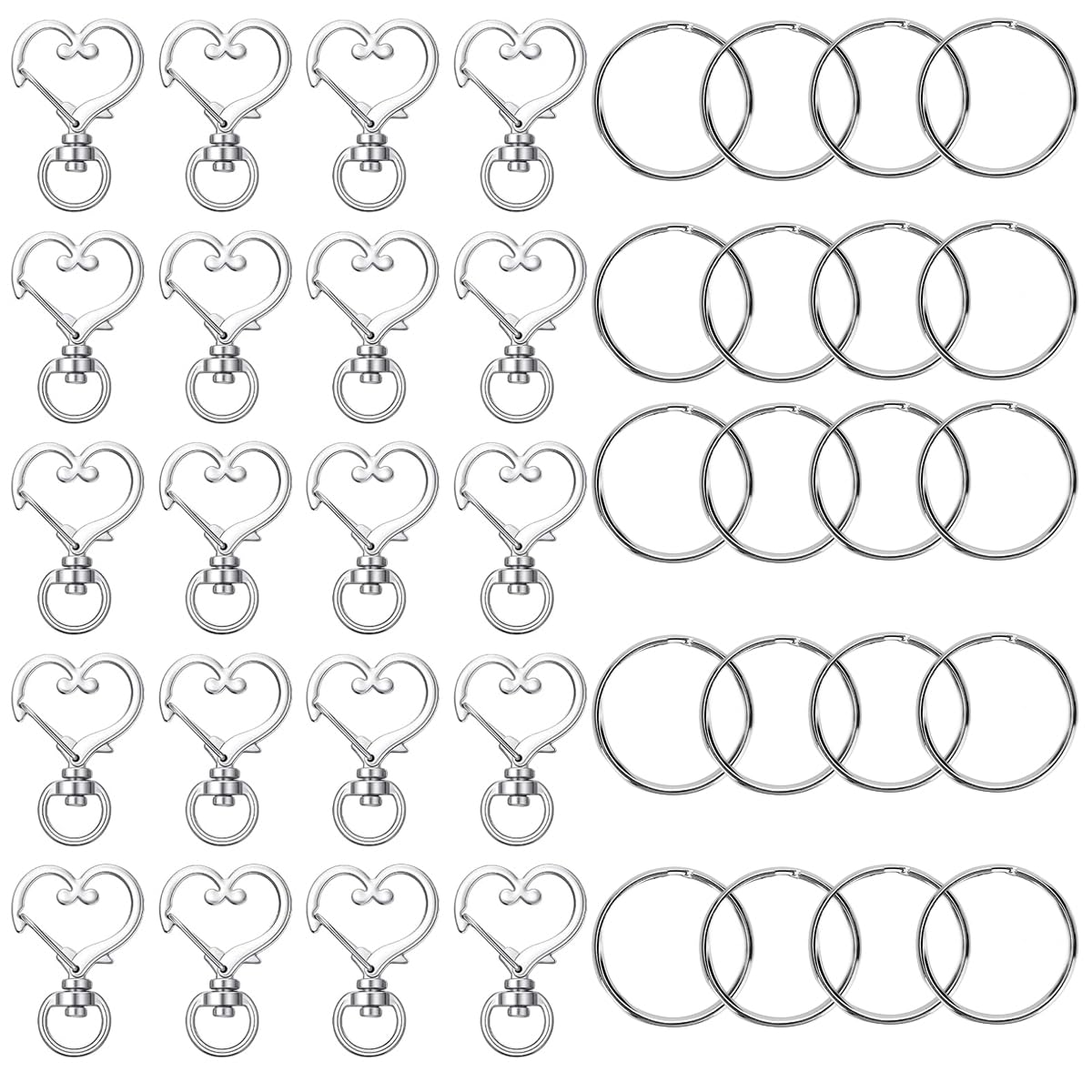 HASTHIP® 20Pcs Heart-Shaped Silver Clasps, Swivel D-Ring Design, Zinc Alloy Keychain Hooks Sweetly Stylish Zinc Alloy Buckles for DIY Bag Charms, Craft Projects & Accessories