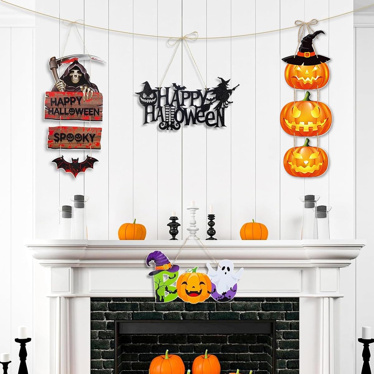 5Pcs Halloween Wall Hangings Door Signs Spooky Pumpkin Decorative Paper Wall Hangings Happy Halloween Door Signs Halloween Party Trick or Treat Wall Decoration Wall Hangings Halloween Decor