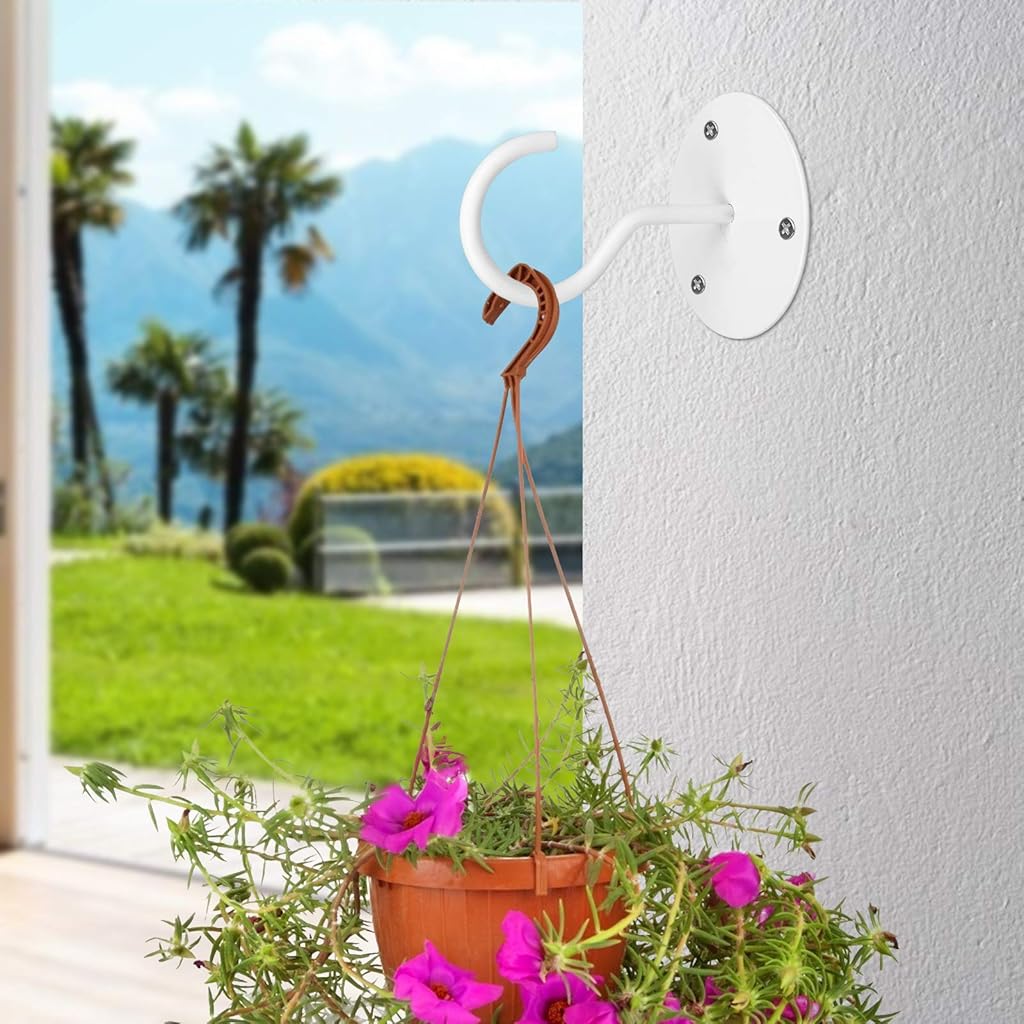 HASTHIP® Ganchos de Techo Metálicos 4pcs para Colgar Macetas y Luces, Soporte de Pared Resistente con Tornillos, Ganchos Multiusos para Interiores y Exteriores (Blanco)