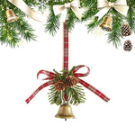 HASTHIP Christmas Jingle Bells for Tree Decoration featuring Ribbon Bow and Pine Cone | Crimson Holiday Ornament