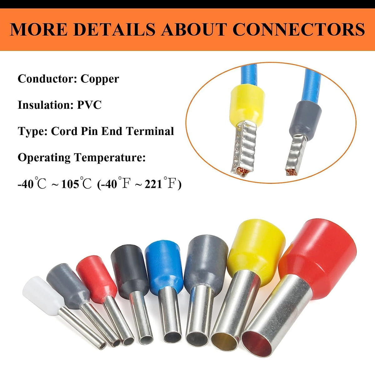 HASTHIP Electronic Wire Ferrules Kit 3600pcs for AWG23‑7 with Copper Crimp Connectors | Insulated Pin End Terminals for Electrical Wiring