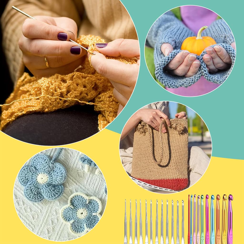 HASTHIP Crochet Hooks Set for Beginners with Ergonomic Handles and 54 Pcs Aluminum Tools | Includes Stitch Markers and Yarn Needles