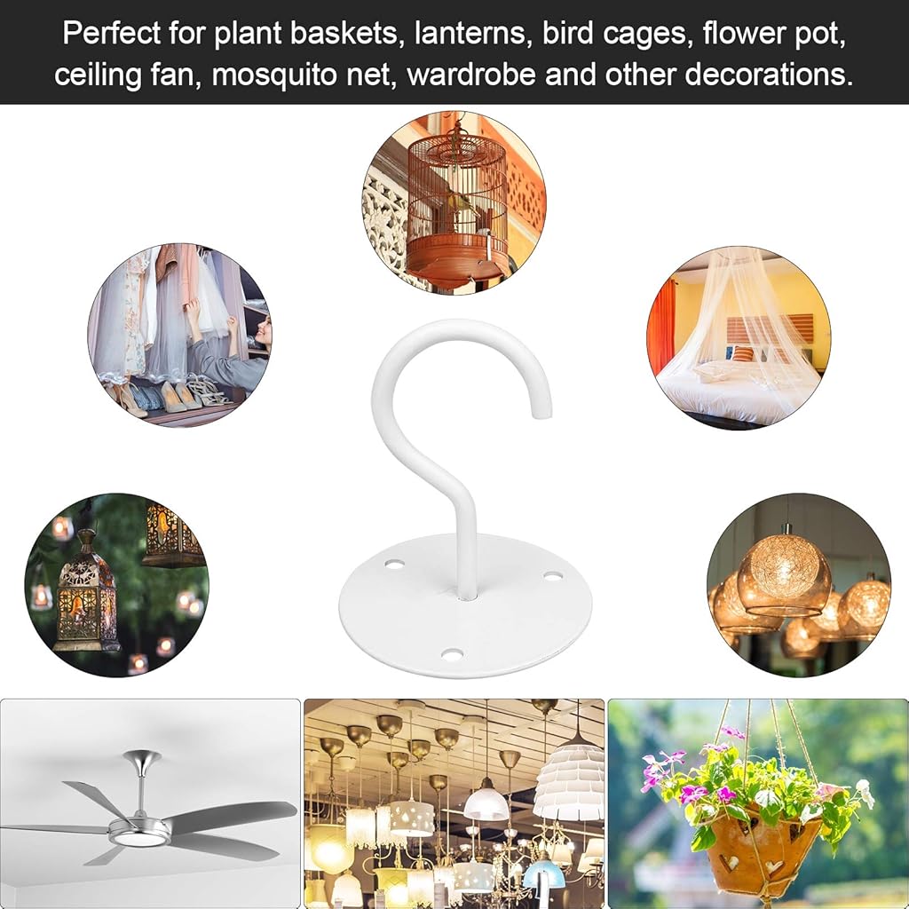 HASTHIP® Ganchos de Techo Metálicos 4pcs para Colgar Macetas y Luces, Soporte de Pared Resistente con Tornillos, Ganchos Multiusos para Interiores y Exteriores (Blanco)