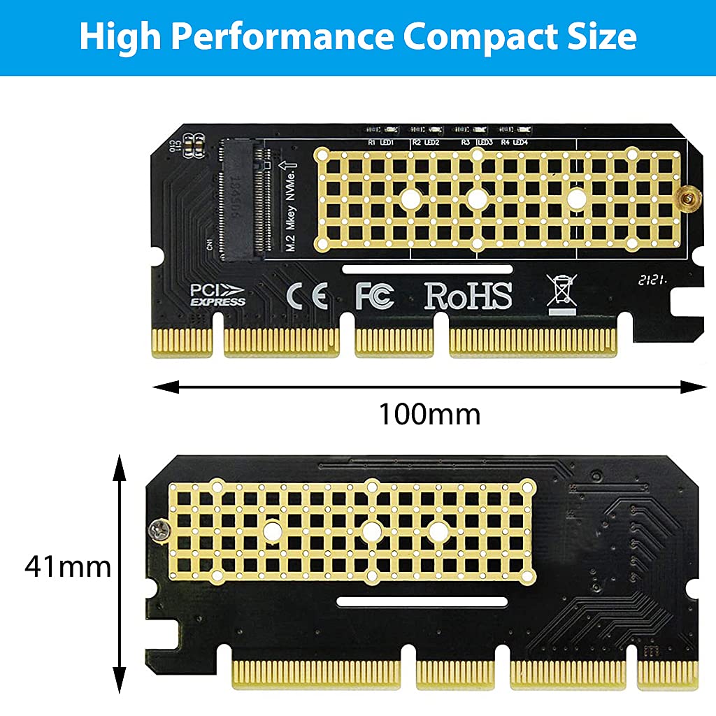 HASTHIP® NVME Adapter PCIe 3.0 x16 M.2 NVME SSD Adapter Card with Gel Pad,Supports 2230/2242/2260/2280 M-Key SSD,PCIe x4 x8 x16 Slot Not for AHCI/B-Key/B+M