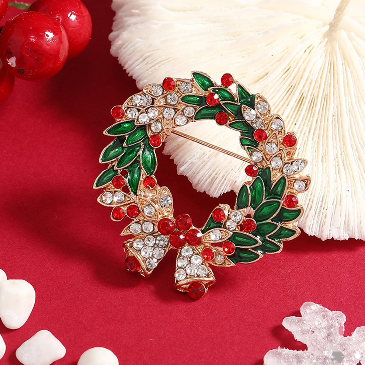 HASTHIP® Christmas Brooch for Women Men Inlaided Rhinestone Shining, Christmas Bell Brooch, Alloy Brooch for Coat Dress Gown Shawl Sweather, Christmas Gift