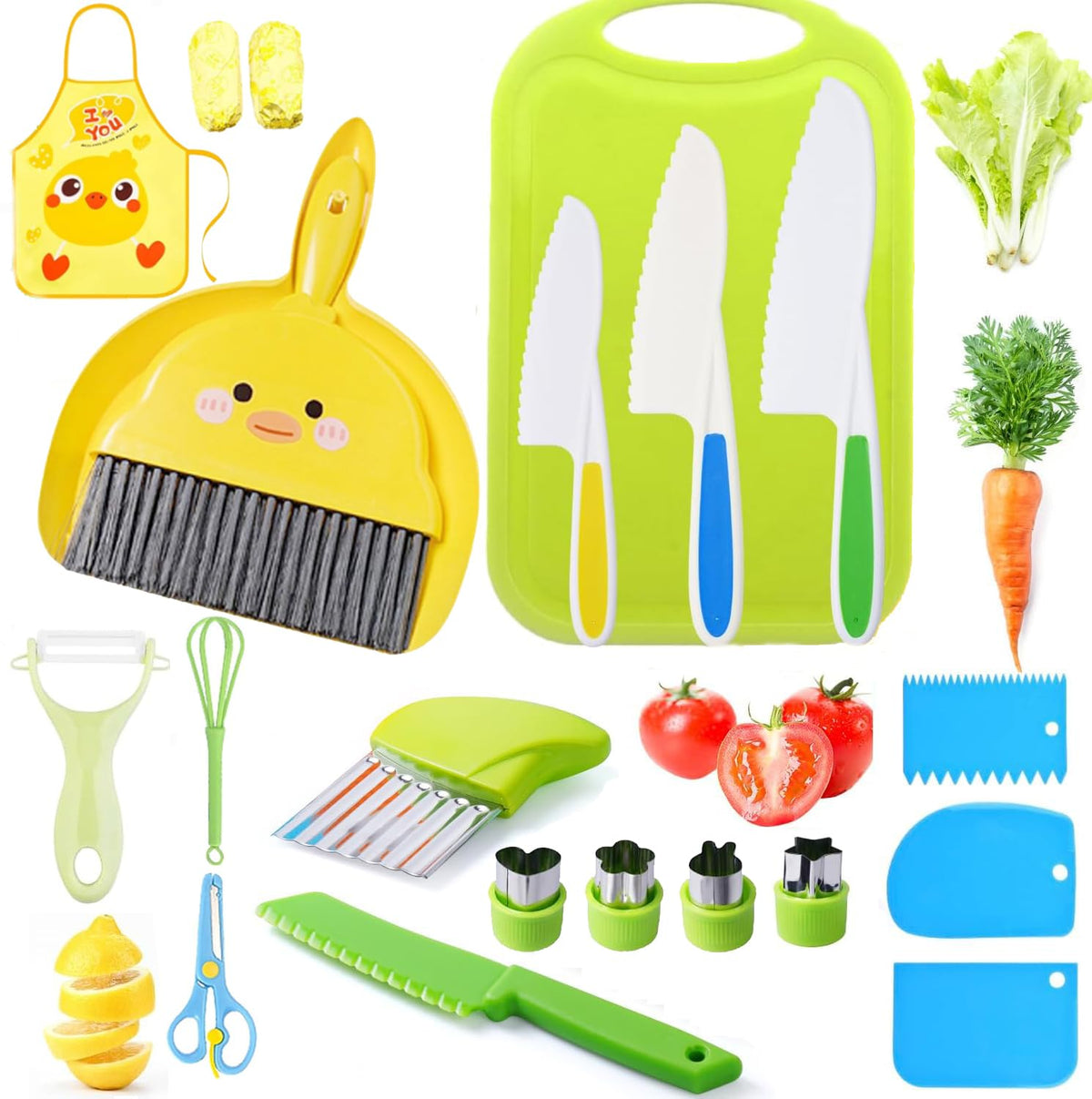 HASTHIP Kids Kitchen Set 20 Pcs for Baking and Cooking with Stainless Steel Crinkle Cutter | Safe DIY Tools for Toddlers and Children