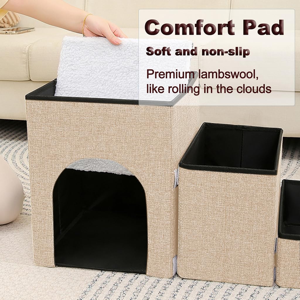 HASTHIP® 3-in-1 Dog & Cat Stairs with Storage, Pet Steps Ramp for Small Dogs & Cats to Bed Couch, Multi-Purpose Pet House with Condo & Play Area, Easy Assembly, Durable Non-Slip Design