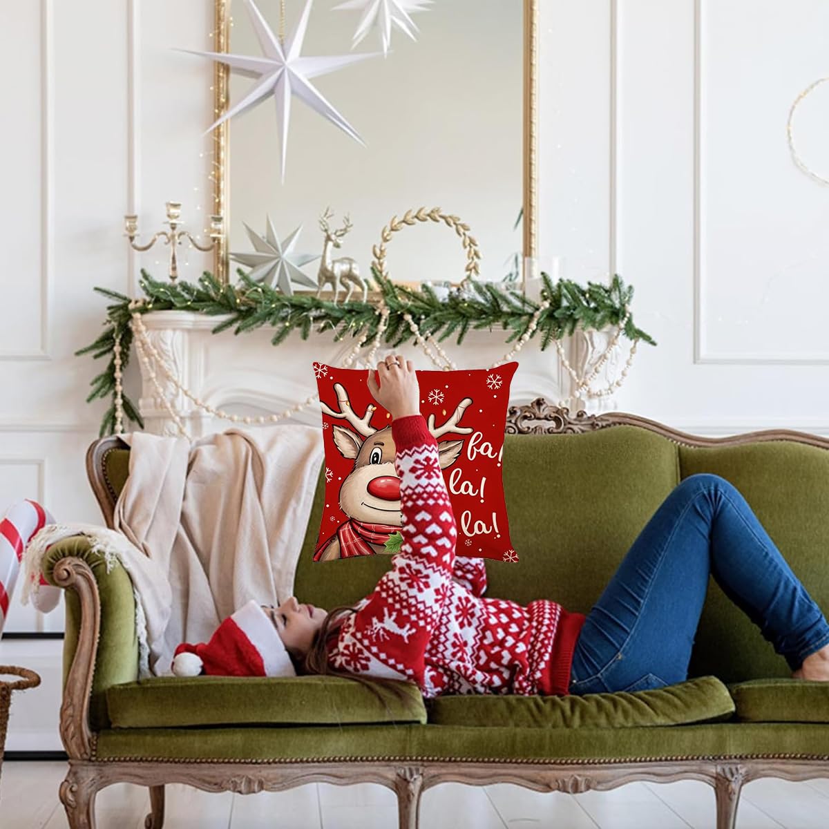 HASTHIP Christmas Cushion Covers for Sofa featuring Hidden Zippers 16x16 in Linen Set of 4