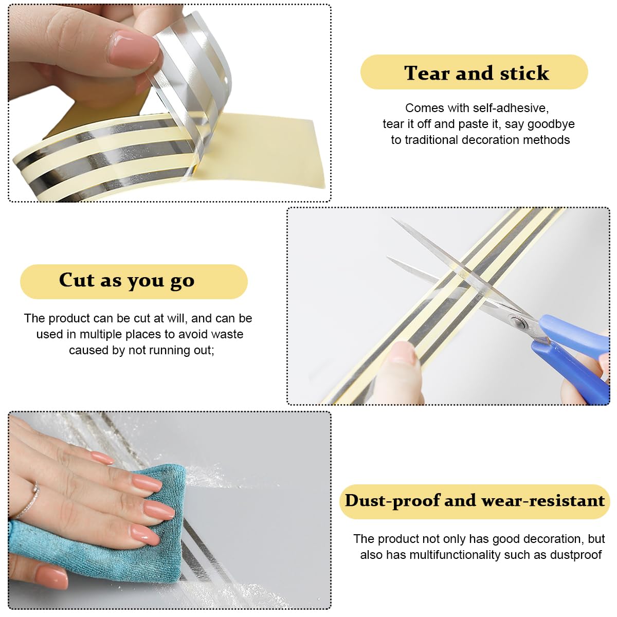 HASTHIP Tile Gap Tape for Wall and Floor Detailing with Self Adhesive PVC Silver 2.5cm×5m