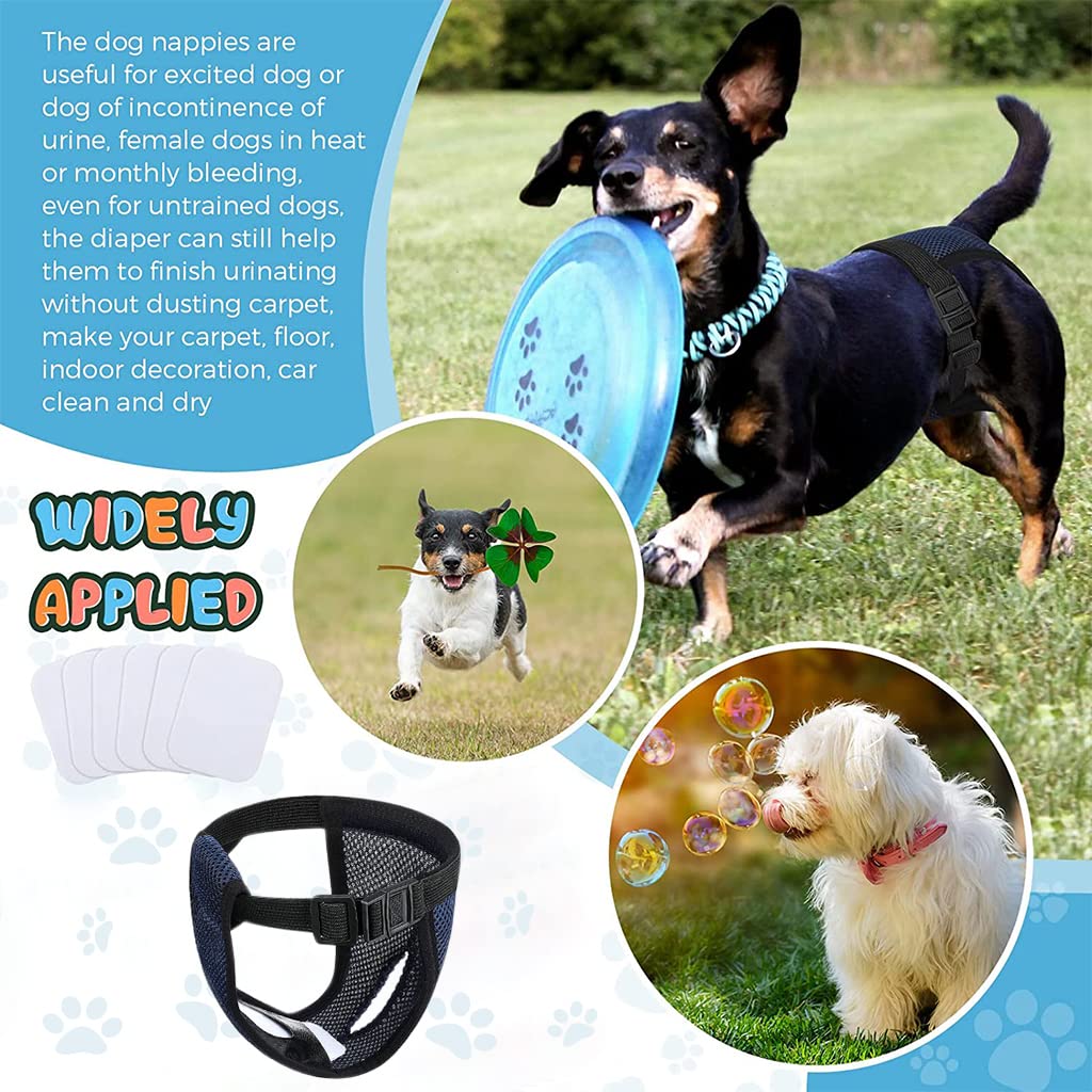 HASTHIP® Pañales Reutilizables para Perros Hembra Transpirables con 3 Almohadillas Absorbentes de Algodón,Cintura Elástica y Hebilla Rápida,Lavables y Cómodos para Cachorros Perros