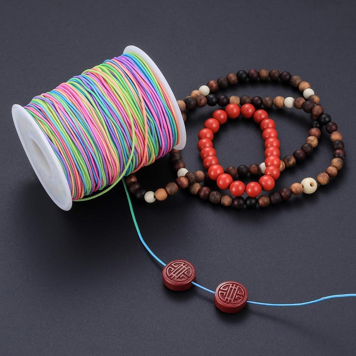 HASTHIP Stretchy Bracelet String for Jewelry Making 1mm 328ft | Rainbow Nylon Elastic Cord