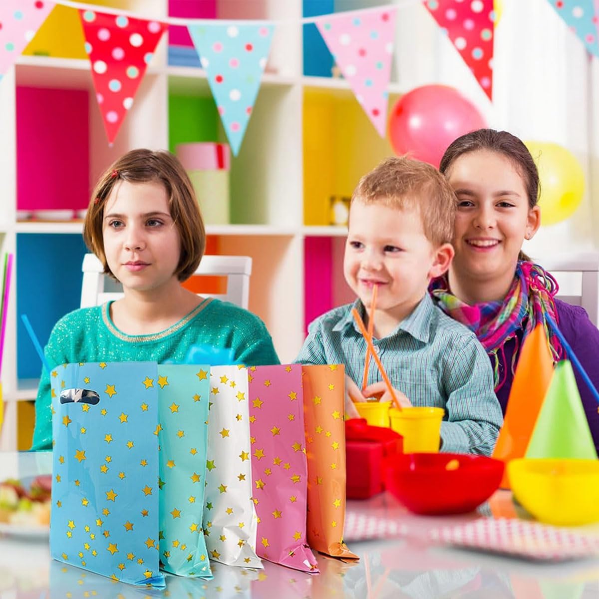 HASTHIP Gift Bags for Parties and Children's Day with Star Print 50 Pcs 33x18cm | 5 Colors