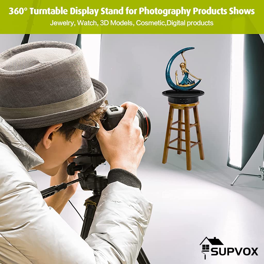 1Pcs Electric Rotating Display Stand, USB Charge 360 Degree Rotating Turntable, 20CM /Load 8KG, Multi-Functional Rotary Table for Photography Products Shows, Jewelry, Cake (Without Battery)