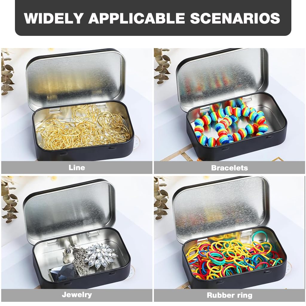 HASTHIP Small Metal Tin Boxes for Crafts and Travel featuring Secure Lids 9.5x6x2.2cm | Reusable Storage Containers