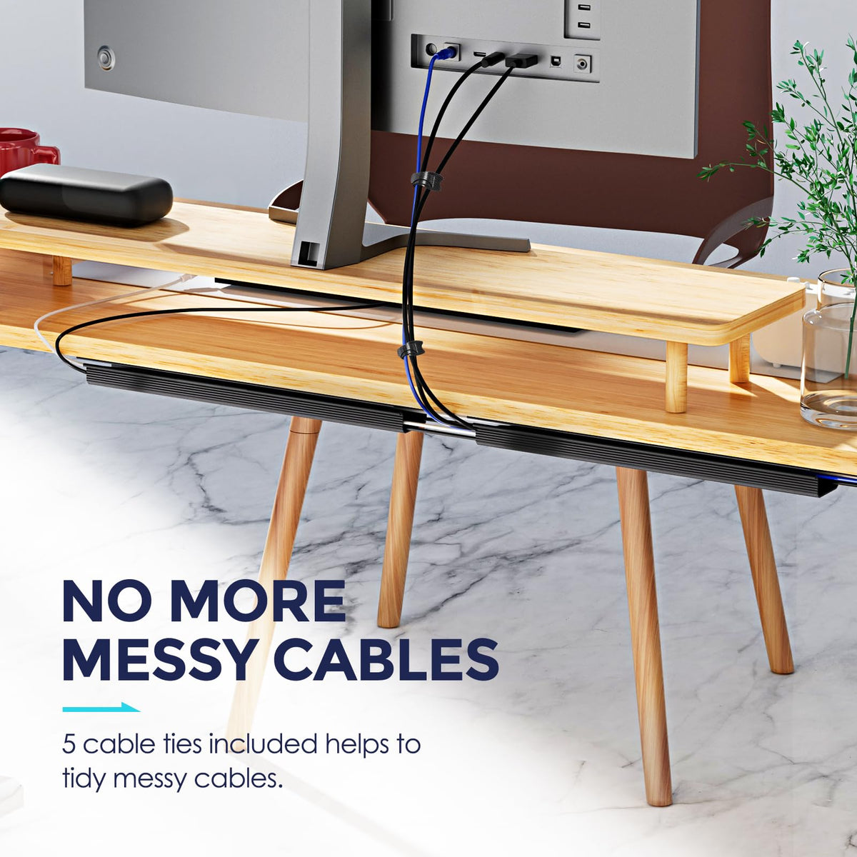 HASTHIP® Cable Management Under Desk 31.5" J Channel Cable Raceway, 2 Pack Cord Hider Desk Cable Tray, No Drilling Under Desk Cable Management Tray