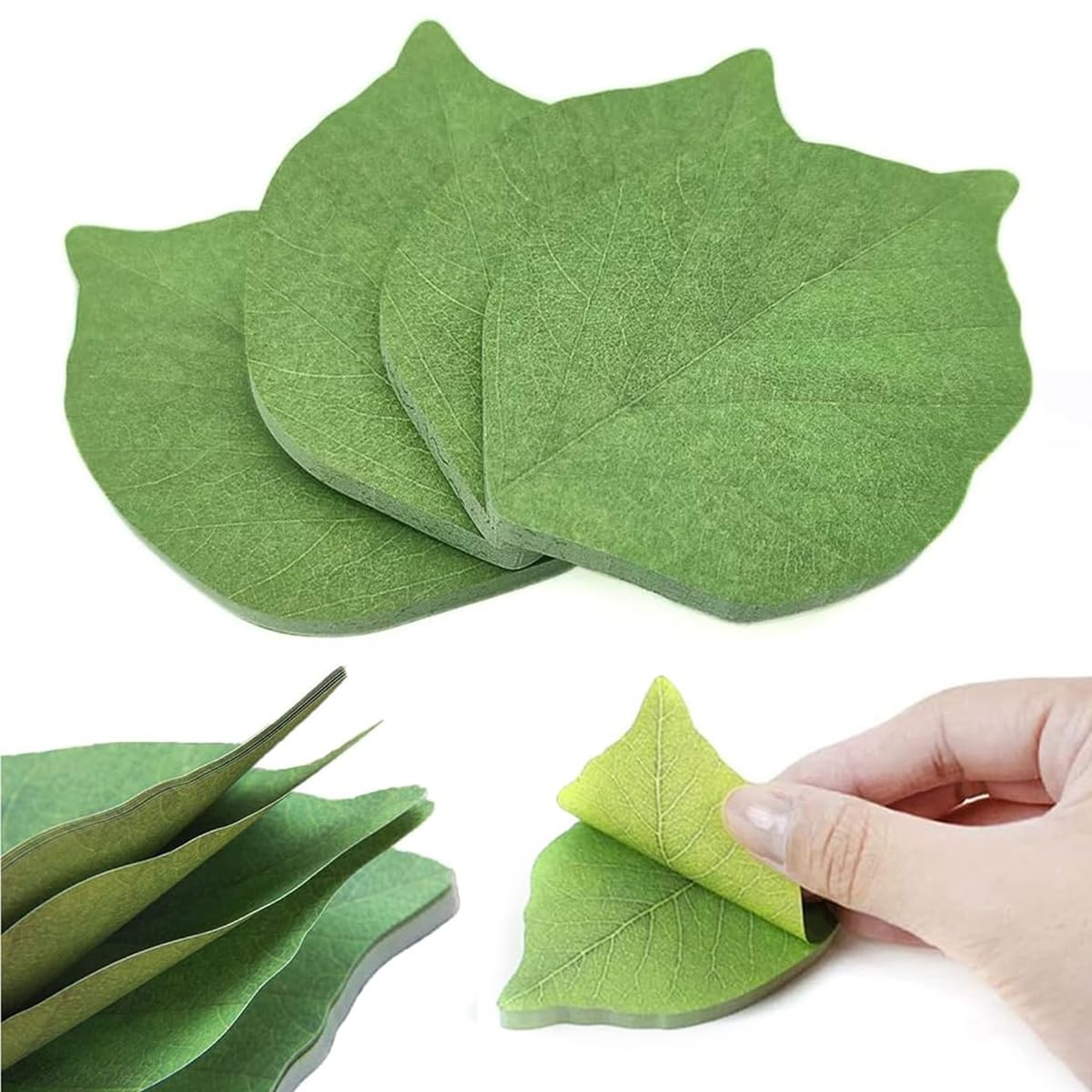 HASTHIP Sticky Notes for To Do Lists and Reminders featuring Leaf Design 200 Sheets | Recyclable Green Pads for Home Office