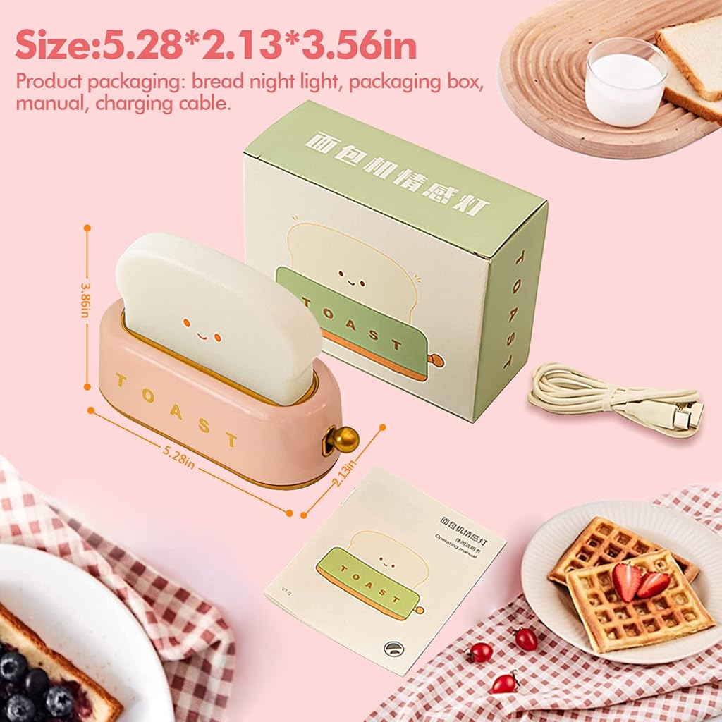 HASTHIP® Kawaii Desk Lamp Cute Toaster LED Light,Rechargeable Portable Night Light with Timer,Eye-Caring Dimmable Table Lamp Bedroom Decor Gift for Kids Girls Teens Reading Study