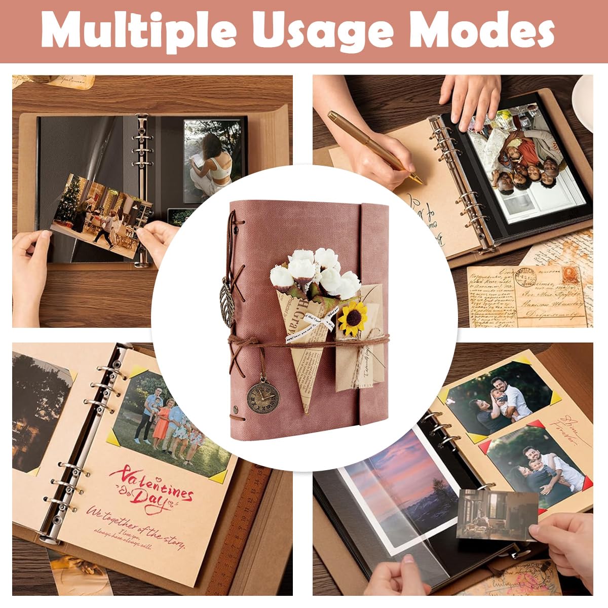 HASTHIP Photo Album Kit for DIY Scrapbooking with 52 Sheets 104 Pages PU Leather Cover