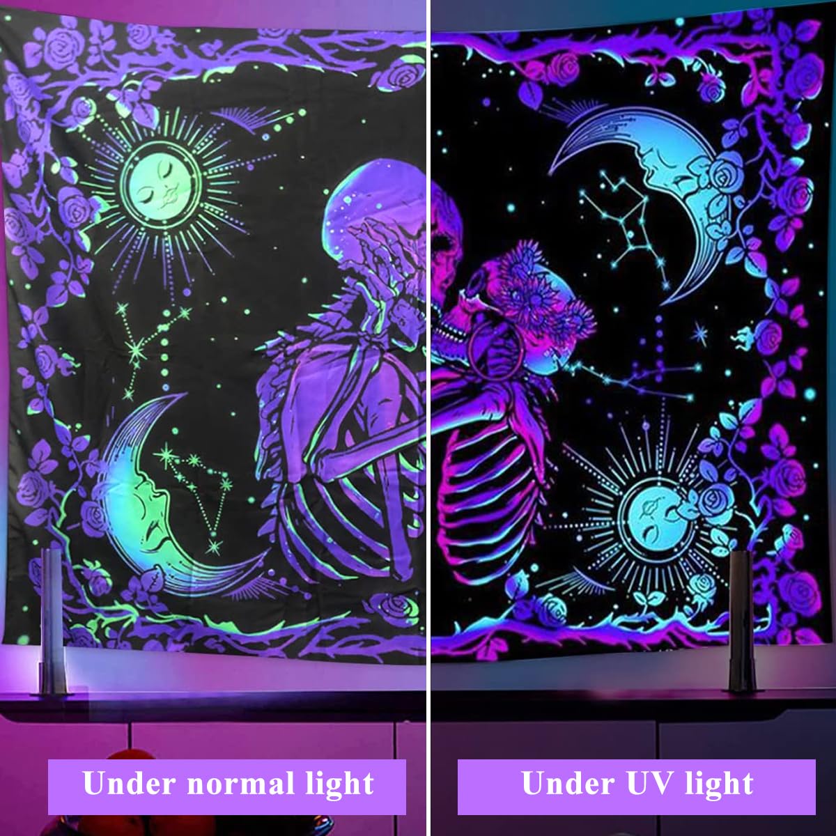 HASTHIP Zombie Love Aesthetic Tapestry for Bedroom and Dorm Décor 59x78in 2PCS | Night Glow Wall Art