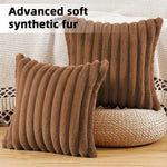 HASTHIP Faux Rabbit Fur Cushion Covers 18x18 Inch with Hidden Zipper | Khaki Set of 2