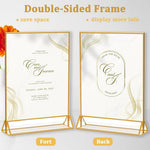 HASTHIP® 4 Pack Acrylic Gold Sign Holder, Double Sided A4 Menu Stand, Clear Vertical Table Display for Restaurant Menus, Office Flyers, Acrylic Photo Frame, Desk Brochure Holder